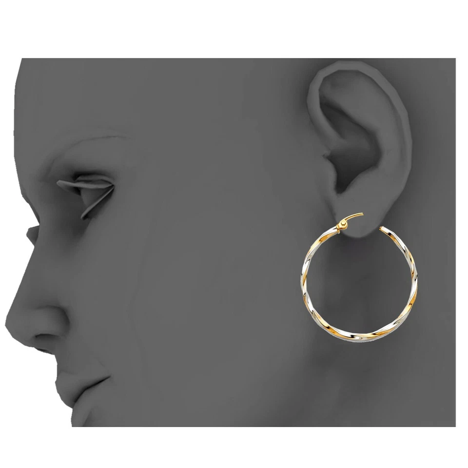 14K Two Tone Gold 1.5mm Twisted Tube Hoop Earrings - Image 3 of 4