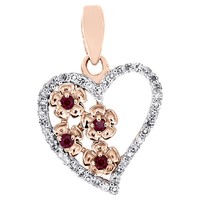"10K Rose Gold RöTlich Rubin Rund Diamant Liebe Herz AnhäNger 0.65 \" 1/8 Karat"