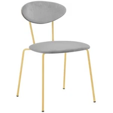 Neo Modern Gray Velvet and Gold Metal Leg Dining Room Chairs - Set of 2
