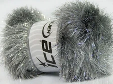 Grey Silver Eyelash Dazzle 42255  Ice Yarns Metallic Accent Faux Fur 100gr 120yd