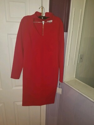 calvin klein red long sleeve dress