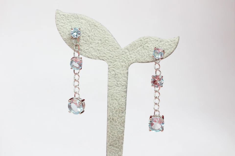 Eleganti Orecchini In Blu Di Topazio Blu 8,0 Carati In Argento 925 - Immagine 2 di 4