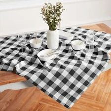 Solino Home Pure Linen 52 x 52 Inch Buffalo Check Table Throw for Valentines Day