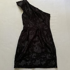 BCBGeneration Dress Womens 0 Black Lace One Shoulder LBD Pockets Glitter Mini