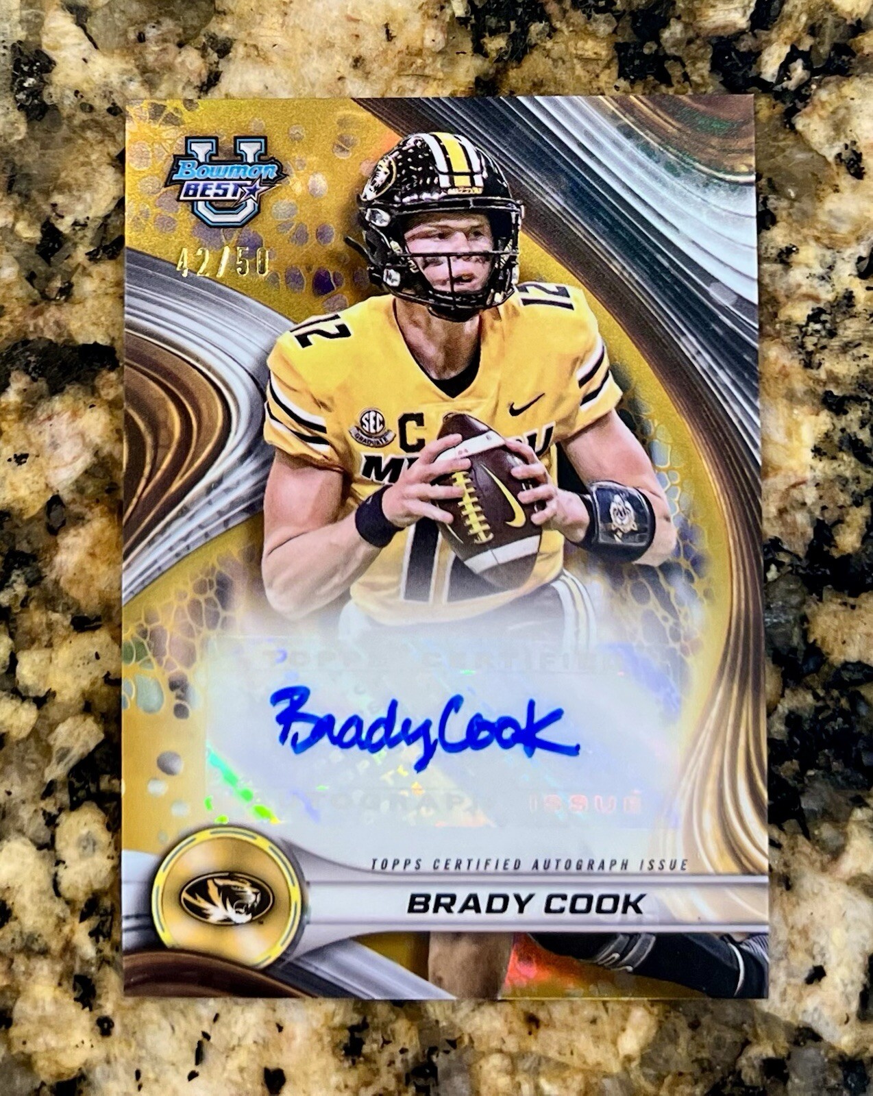 2024 Bowman U Best BRADY COOK Gold Auto 42/50 Card #BOA-BC - MISSOURI TIGERS
