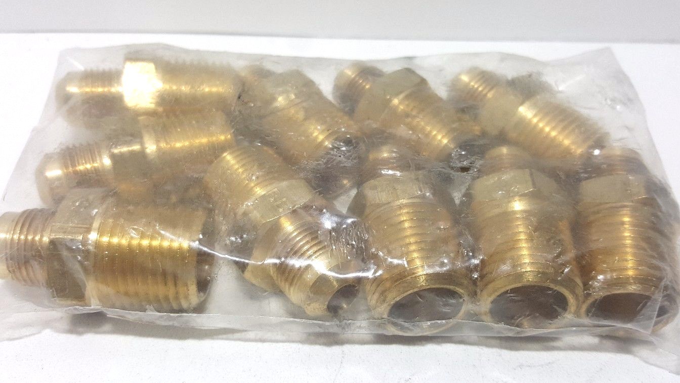 Pack of 10  Male BRASS FITTING ADAPTER 3/8" FLARE x 1/2" NPT 3/8 FLARE x 1/2 NPT