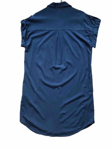 Apricot Shirt Dress Navy Soft Material Short Sleeve Side Pockets Size 12 Ex/Cond - Picture 2 of 8