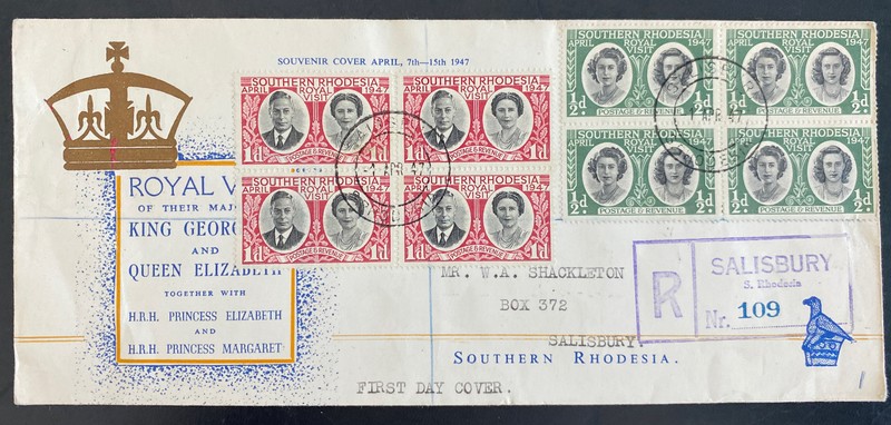1947 Salisbury Southern Rhodesia First Day Cover King George VI royal Visit