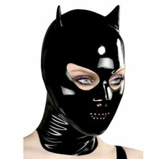 Latex Hood with Cat Ears Back Zipper Rubber Mask Cosplay Club Wear Fetish BDSM