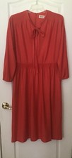 Vintage 60s R K Knits Modest Dress Red Orangy Size Medium Smoked Waistline
