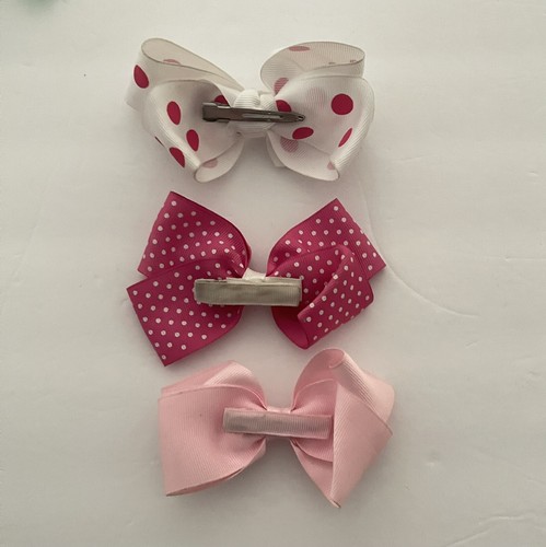 Hair Accessories Bow Clips Girls Babies Toddlers Lot of 3 Pink White Polka Dot - Picture 2 of 2