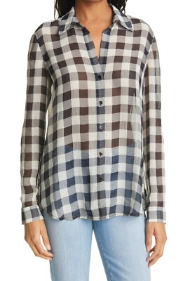 NWT L'Agence Argo Buffalo Plaid Black & White Textured Button Up Shirt Small