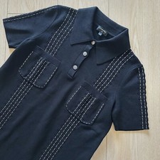 Chanel Black Cotton Cuba Beige T CC Button Shirt Polo Short Dress Size 38 S M