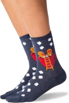Hot Sox Crew Socks Gingerbread Couple 1 Pair, Denim Heather, Womens 4-10 Shoe