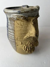 Pottery Mug Mustache Saver Coffee Cup Handmade Ugly Face Mug 6”