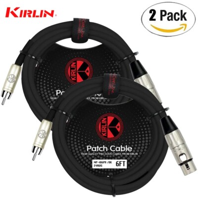 2-PACK Kirlin 6FT XLR Female to RCA 24AWG Patch Cable MP-486 PR-06/BK