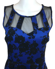 BLUE BLACK ILLUSION NECK A-LINE DRESS Jrs Medium NWOT