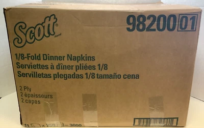 KIMBERLY-CLARK PROFESSIONAL Kimberly-Clark Scott 98200 1/8 Fold Dinner Napkin, 2-Ply, White, 3000 Total