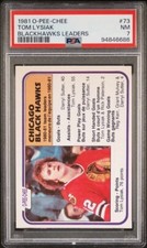 1981 O-PEE-CHEE 73 TOM LYSIAK BLACKHAWKS LEADERS PSA 7