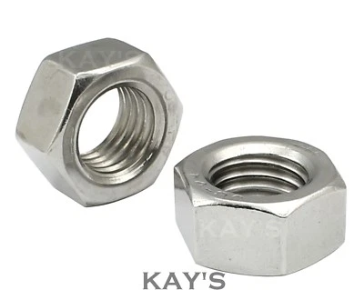 HEXAGON FULL NUTS A4 MARINE GRADE 316 STAINLESS STEEL M3 M4 M5 M6 M8 M10 M12 - Image 1 of 2