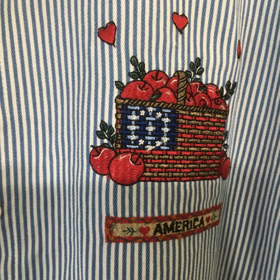 Blusa manga corta mujer azul a rayas bordada américa delantera abotonada a Foto 4 de 4