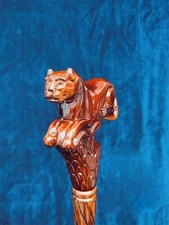 Carved Cane show casing Tiger Striking Presence Regal Roar Handcrafted Wooden