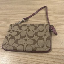 Coach Brown  purple Logo Zipper Strap Women's Wristlet Wallet