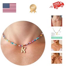 Colorful Initial Necklaces for Women   Bubble Letter A-Z Necklace Handmade Be...