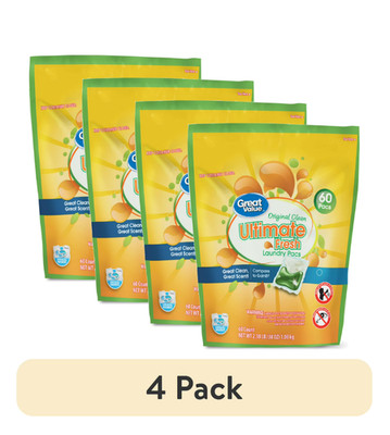 (4 pack) Great Value Ultimate Fresh Laundry Pacs, Original Clean, 60 Count