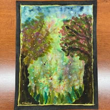 Hand painted watercolor original painting magical forest fairies