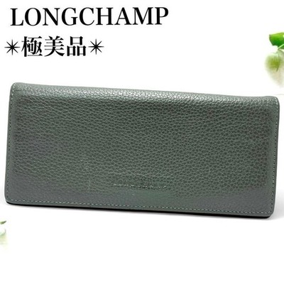 Longchamp Long Wallet Leather Foldable Wallet Card Case Gray 16a