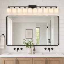 65 inch Bathroom Black Milk Glass LED Vanity 10 Light Mirror Wall Sconce Fixture