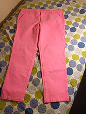 Women's Pink Solid Chino Pants Slim Fit Straight Leg Flat Front Pockets