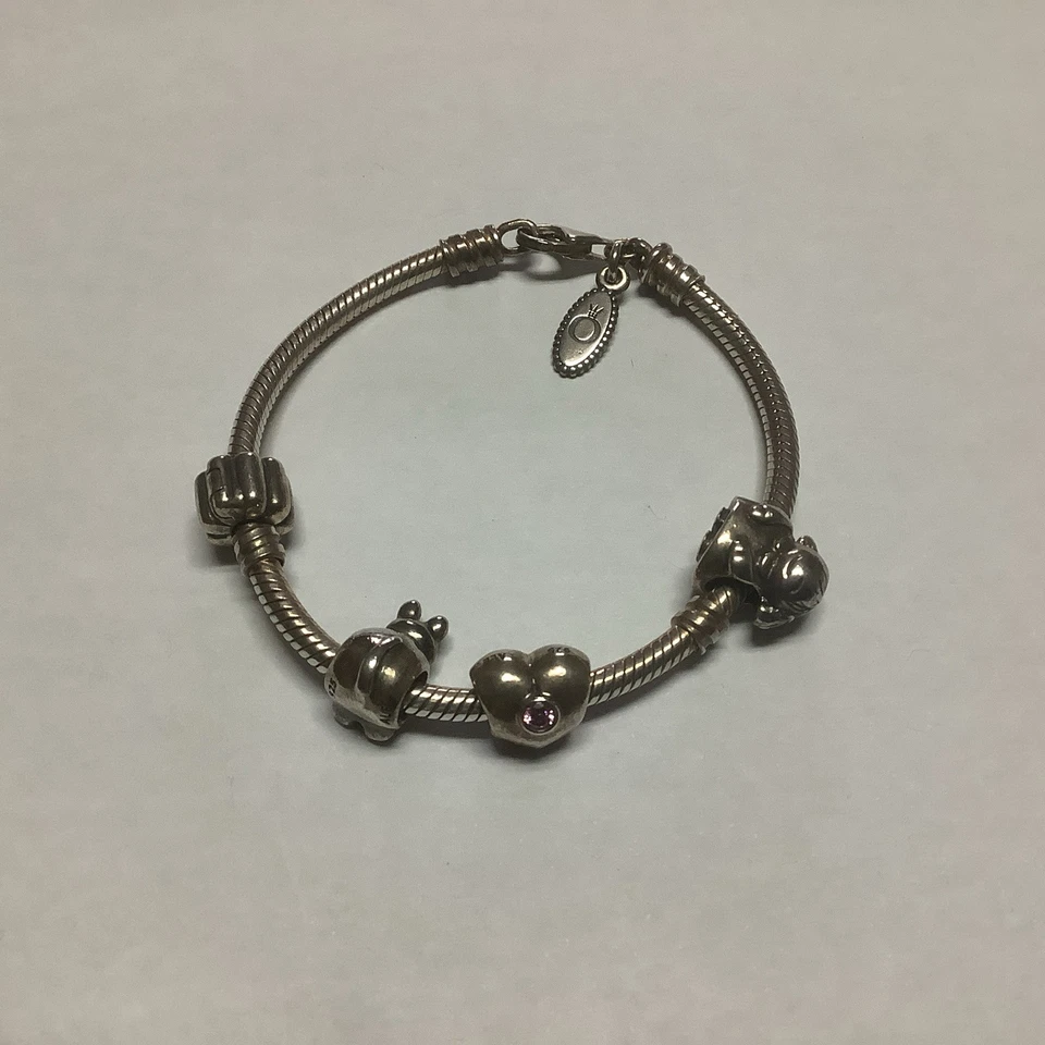 Pandora Sterling Silver 925 Charm Bracelet Lobster Clasp & 3 Charms, 1 Spacer - Image 3 of 4