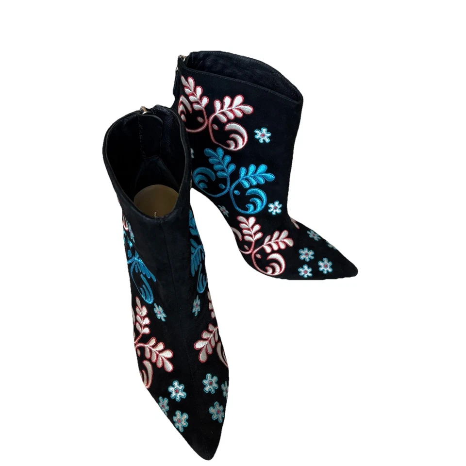 Isa Tapia Alandra Botines Negro Multicolor Bordado Floral Tacón Lujo 6 EE. UU. 36 Foto 3 de 4