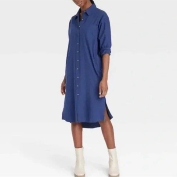 Universal Thread Navy Blue Knee Length Shirt Dres… - image 1