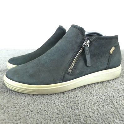 Ecco Soft 7 Boot Mid Sneaker Bootie Womens Size 7 Black Nubuck Side Zip Shoes