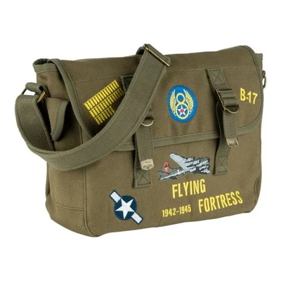 NOTAPPLICABLE US Army Themed B-17 Flying Fortress Canvas Shoulder Bag - Olive Drab-WW2- Cotton