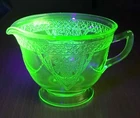 Vintage Uranium Glass Federal Glass Georgian Lovebirds Creamer Made in USA 1930