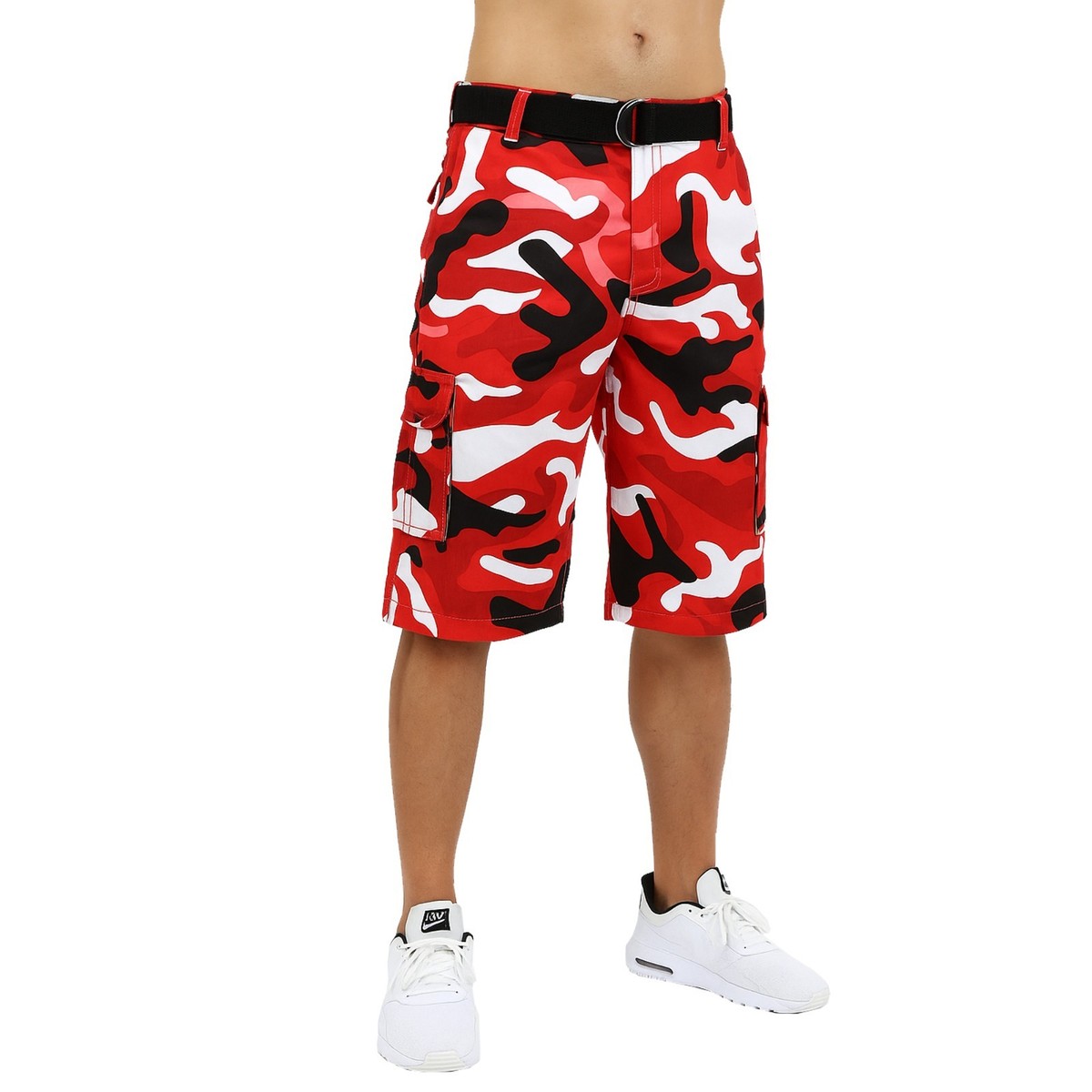 【KOOLOSET】Buckle Nylon Half Pants Men's Belted Classic-Fit Cargo Distressed Shorts Multi