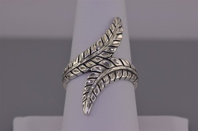 Silver Fox Sterling Silver Carved Fern Leaf Feather Bypass Band Ring 925 Sz: 9