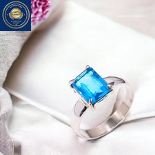 Swiss Blue Topaz Gemstone Handmade Statement New Year Ring Jewelry 925 Silver
