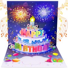 Birthday Cards Fireworks Pop Up Cake Blowable Light and Music Happy Birthday ...