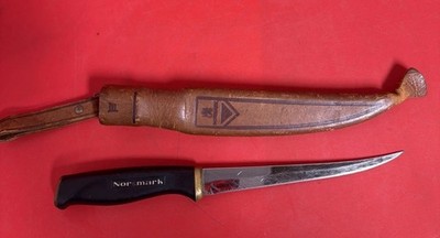 Fiskars Normark 1967 fish fillet knife leather sheath stainless blade Finland