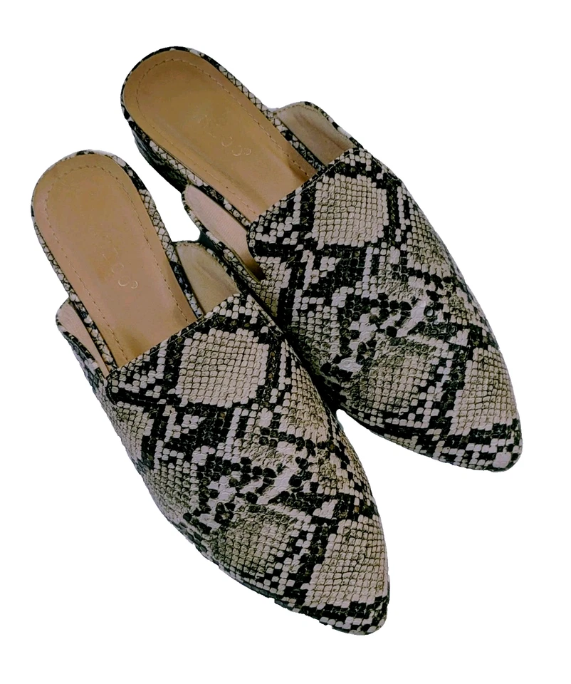 BAMBOO Mujer 8 Slip-On Comfort Mules Imitación Piel de Serpiente Tacón Bajo Punta Foto 4 de 4