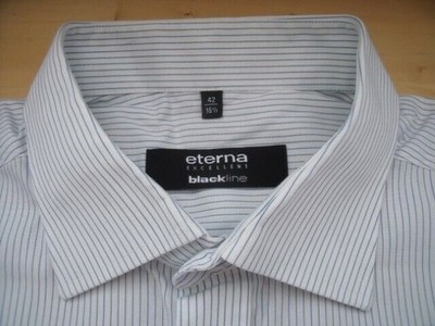 ETERNA BLACKLINE EXCELLENT Hemd 42 weiß Blau Gestreift Gut #EK071
