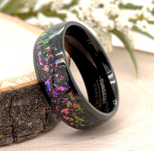 Comfort Fit Ring Multicolor Glitter Opal Inlay Christmas Band 8mm Black Tungsten