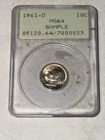 PCGS Rattler Sample 1961-D Roosevelt Dime MS64 Sample Holder Old Green Holder