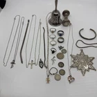 Vintage Sterling Silver Jewelry Lot 216.8g –Rings, Chains, Coins – Scrap or Wear