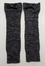JUSTICE GIRLS LEG WARMERS BLACK WITH SEQUINED BOW AND SILVER THREADS